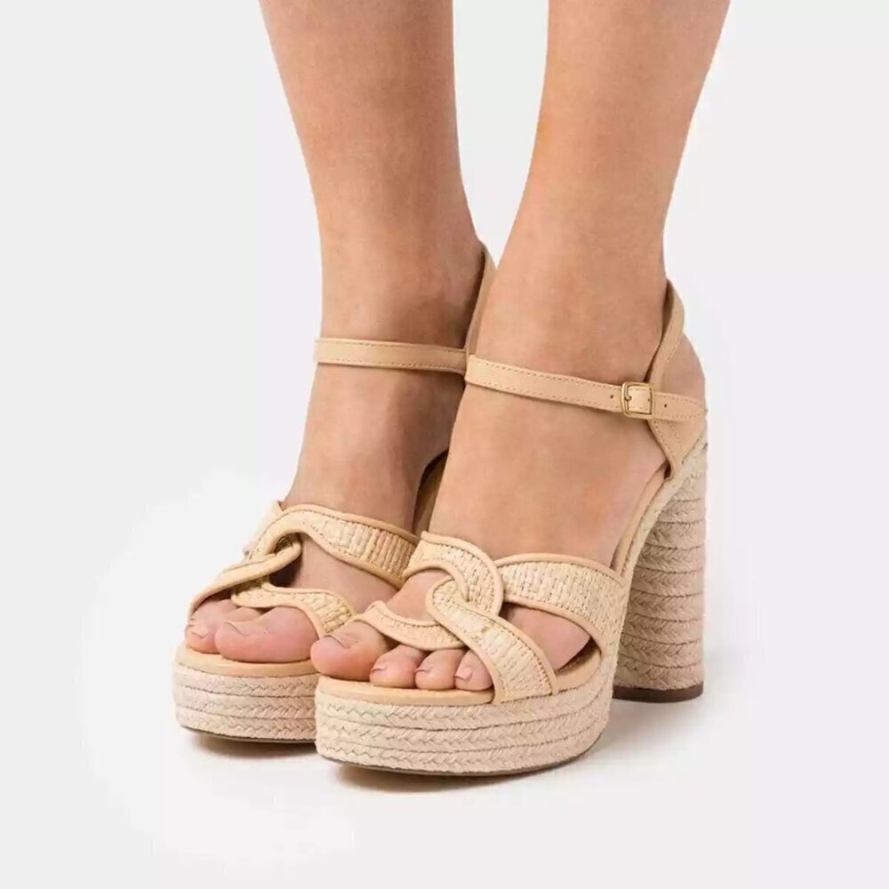 πCOACHπ Talina Platform Raffia Espadrille Sandal ~ Neutral 10 New without Box - Picture 10 of 16